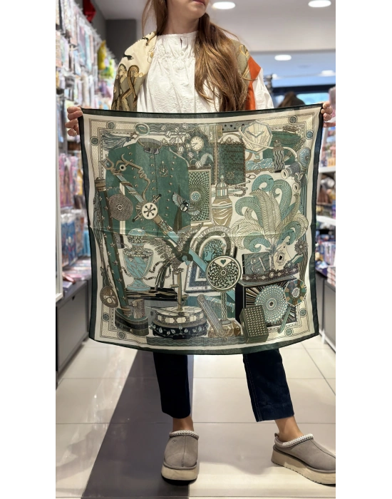 Yeşil Renk Vintage Fular(70x70)
