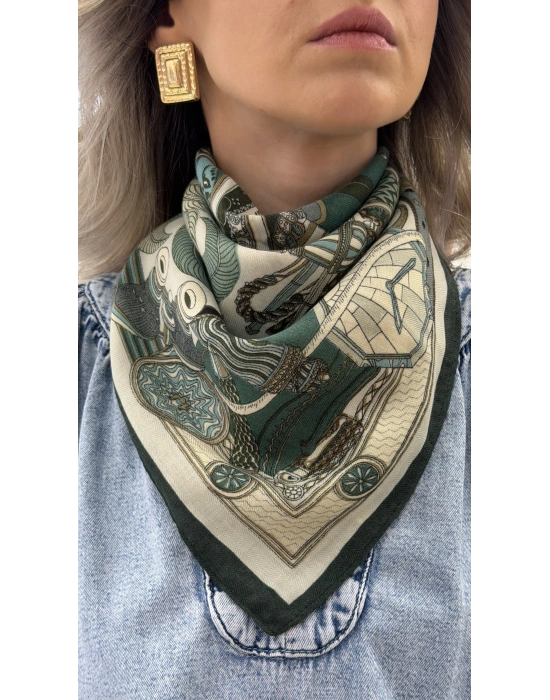 Yeşil Renk Vintage Fular(70x70)