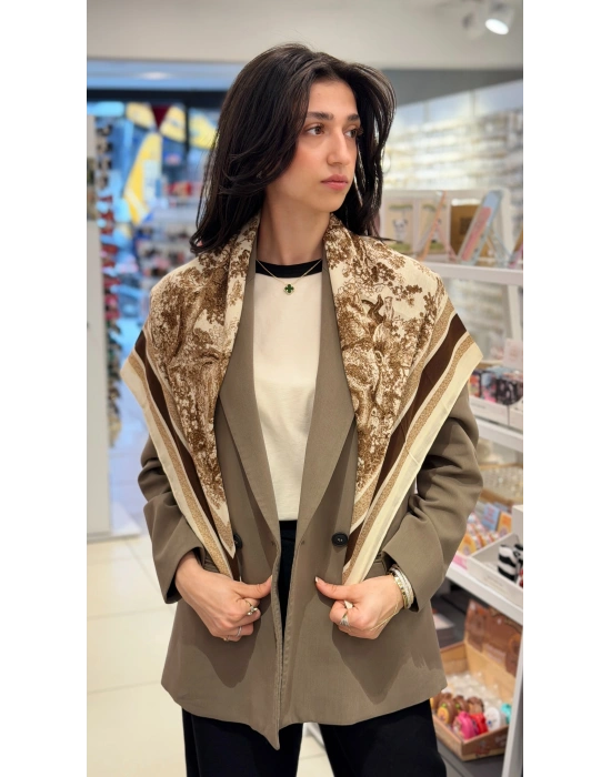 Marka Model Kahverengi Ağaç Desen Fular(90x90)