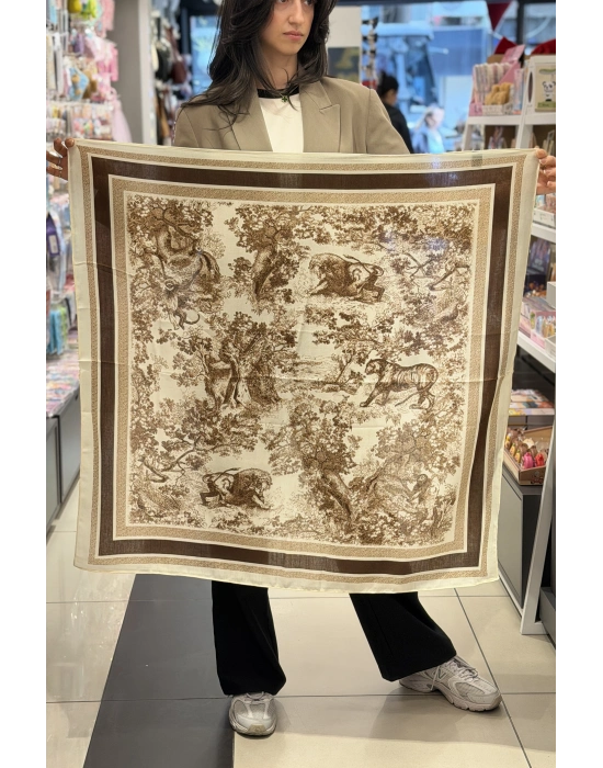 Marka Model Kahverengi Ağaç Desen Fular(90x90)