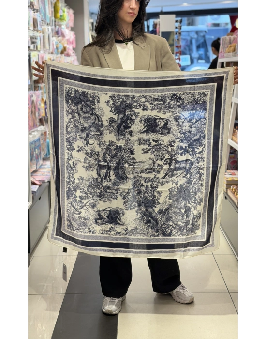 Marka Model Lacivert Ağaç Desen Fular(90x90)