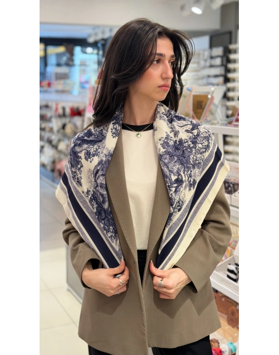 Marka Model Lacivert Ağaç Desen Fular(90x90)