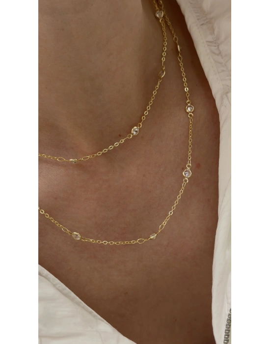 Taş Detay Uzun Zincir Kolye(70 cm)