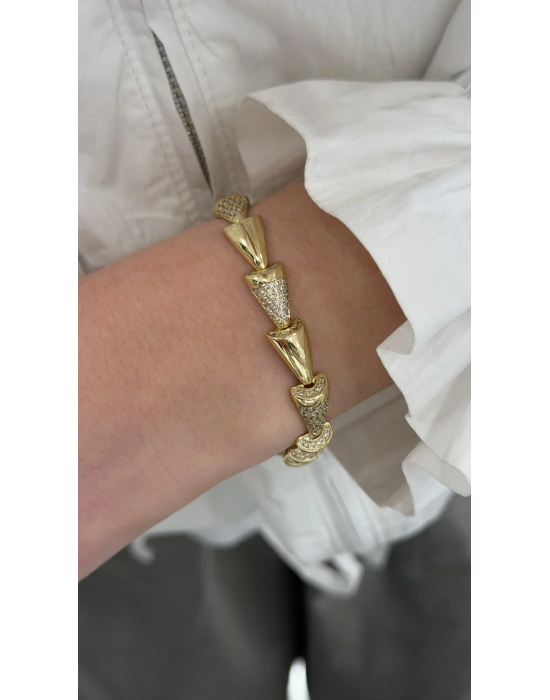 Bombeli Üçgen Plaka Taş Detay Bileklik (19 cm - Uzatma kısmı dahil)