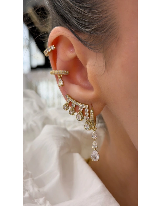 Dörtlü Görünüm Taş İşleme Küpe