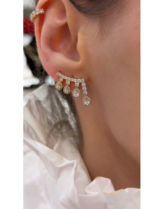 Dörtlü Görünüm Taş İşleme Küpe