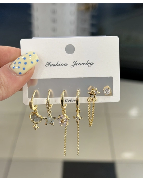 Bulut Figür 6lı Set Küpe Gold