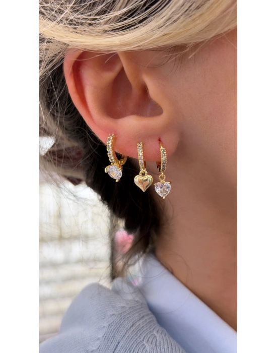 Kalp Figür 6lı Set Küpe Gold