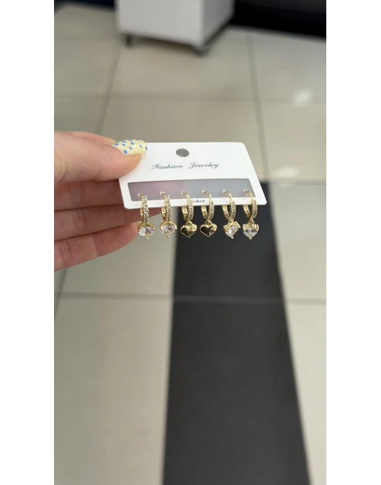 Kalp Figür 6lı Set Küpe Gold