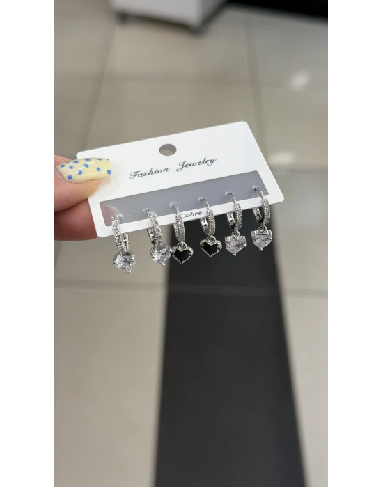Kalp Figür 6lı Set Küpe Gümüş