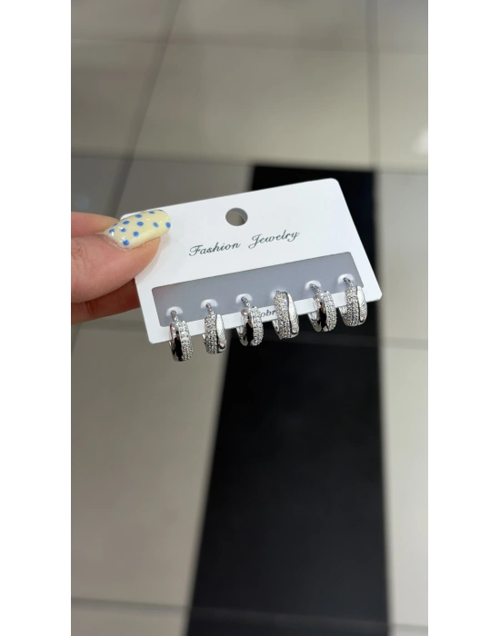 Taş Detay 6lı Set Küpe Gümüş