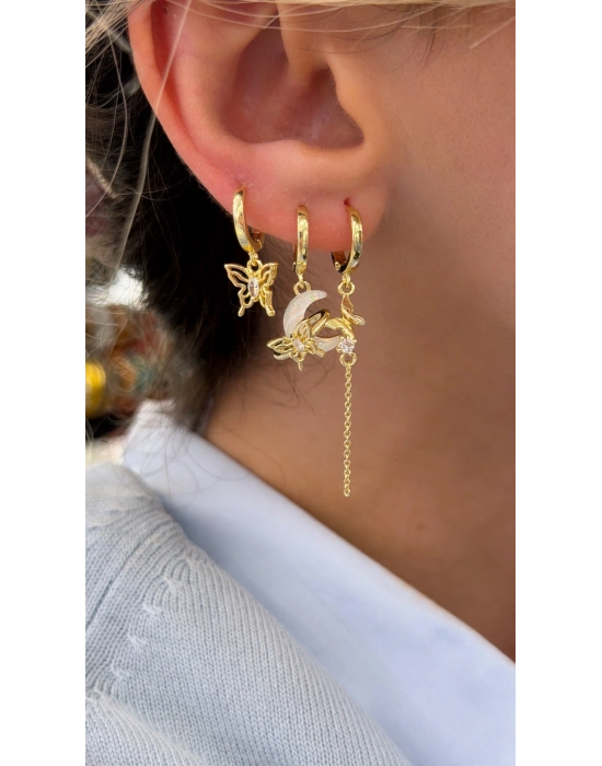 Kelebek Figür 6lı Set Küpe Gold