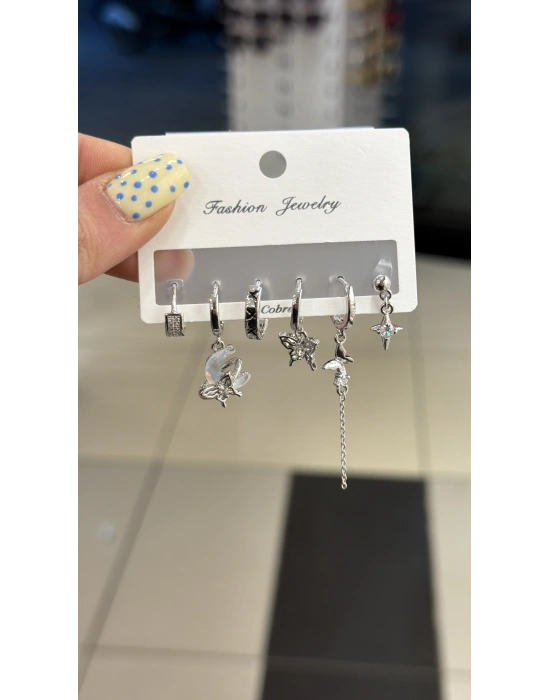 Kelebek Figür 6lı Set Küpe Gümüş