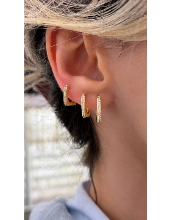 Kare 3 Boy 6lı Set Küpe Gold