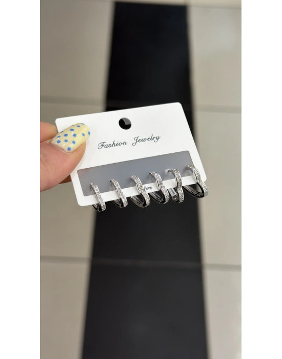 3 Boy Kalp Figür 6lı Set Küpe Gümüş