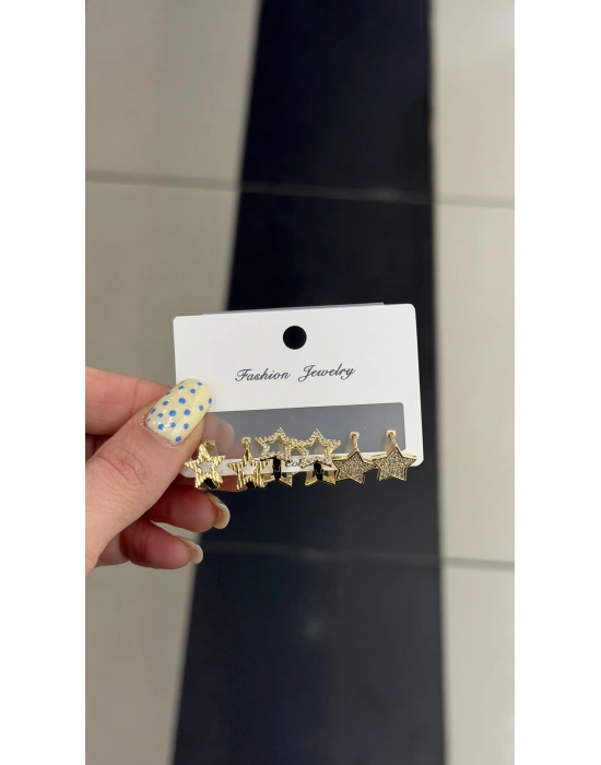 Yıldız Figür 6lı Set Küpe Gold