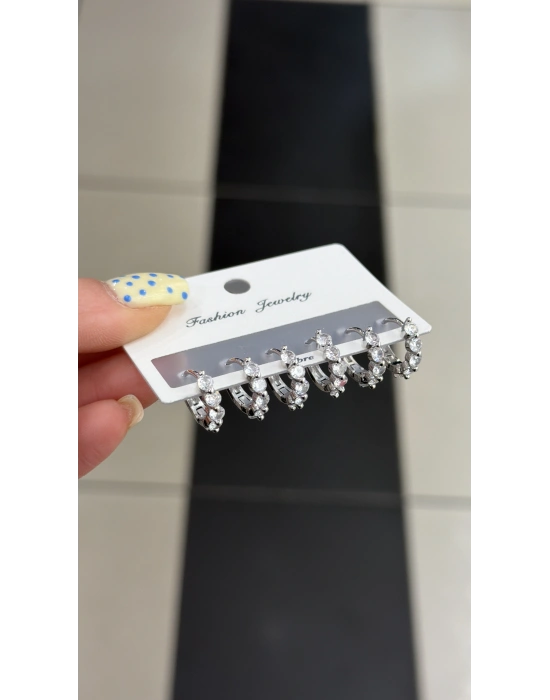 5 Taş 6lı Set Küpe Gümüş