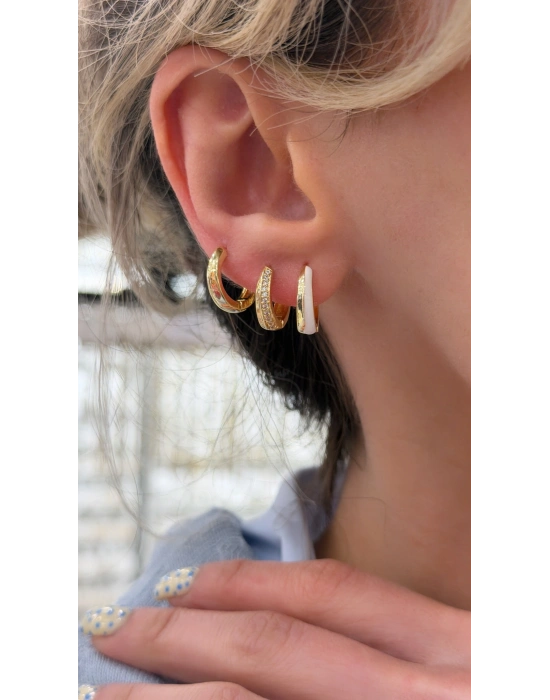 Beyaz Mineli 6lı Set Küpe Gold