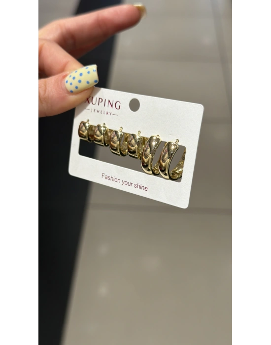 6lı Xuping Düz Halka Set Küpe Gold