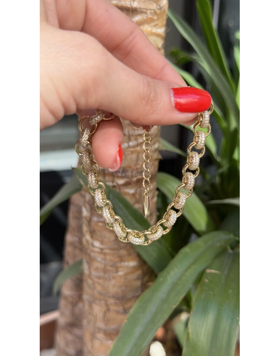 Taş İşleme Halka Geçmeli Bileklik (16cm- uzatma dahil 21cm)