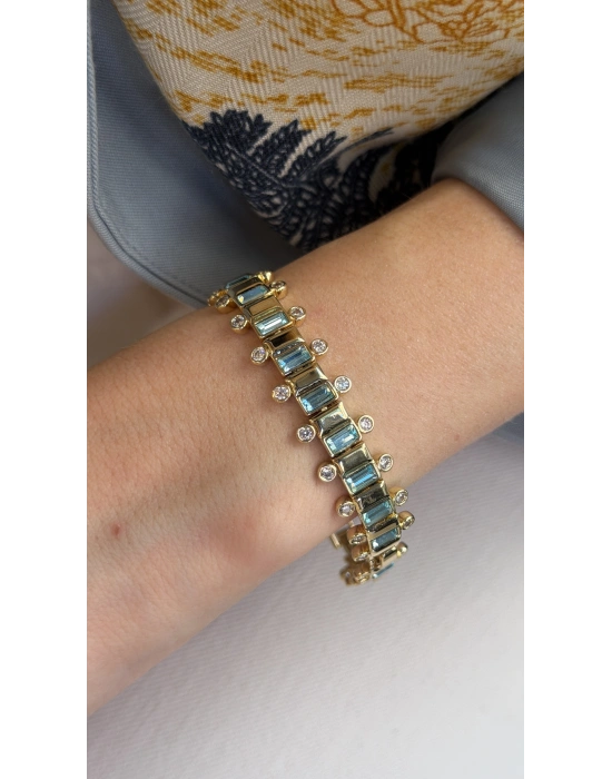 Mavi Swarovski Taş Bileklik (19cm- uzatma dahil 21cm)