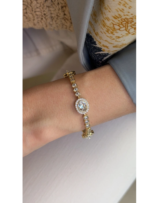 Üçlü Büyük Swarovski Taş Bileklik (16cm-uzatma dahil 19cm)