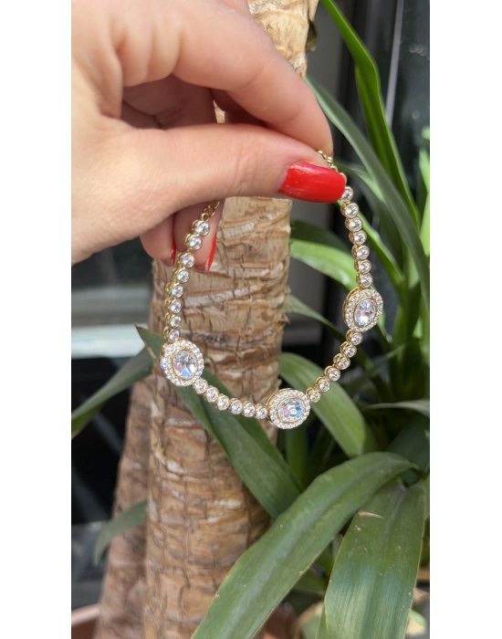 Üçlü Büyük Swarovski Taş Bileklik (16cm-uzatma dahil 19cm)