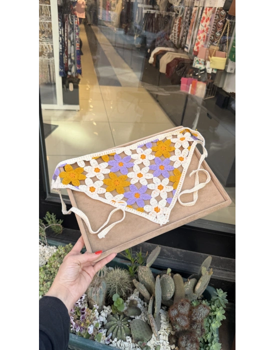 Mor Sarı Çiçek Motif Bandana