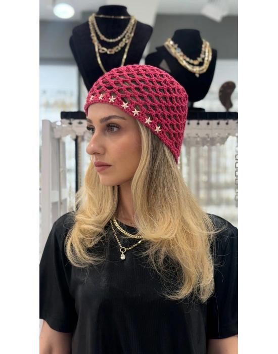 Yıldız Boncuk Pembe File Bere