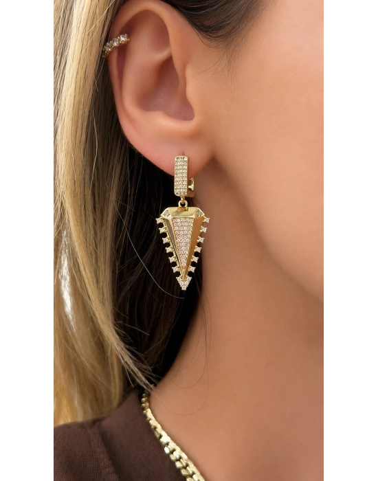 Büyük Üçgen Sallantılı Taş İşleme Küpe