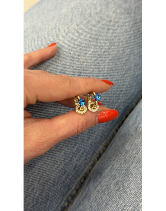 Mavi Swarovski Taş Yıldız Figür Küpe