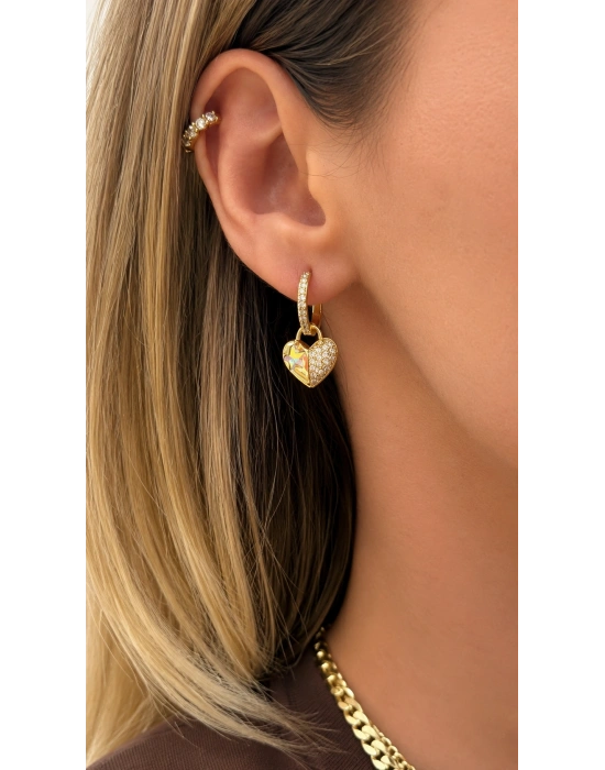 Swarovski Taşlı Kalp Sallantılı Küpe