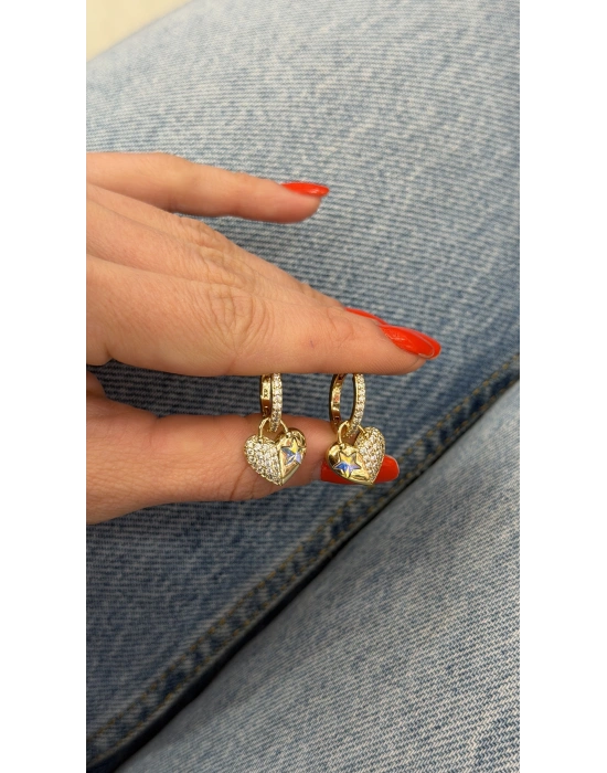 Swarovski Taşlı Kalp Sallantılı Küpe