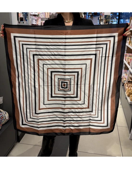 90x90 cm Kahve-Siyah Çizgi Detay Fular