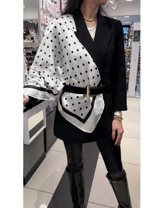 90x90 Siyah Beyaz Benekli Fular