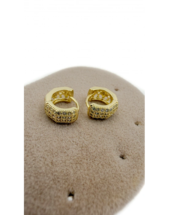 Beşgen Kenar Detay Minimal Taş Kaplama Küpe