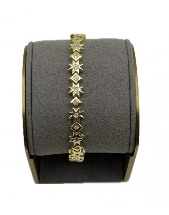 Bombeli Çoklu Yıldız Ve Kare Plaka Taş Detay Bileklik(20 cm)