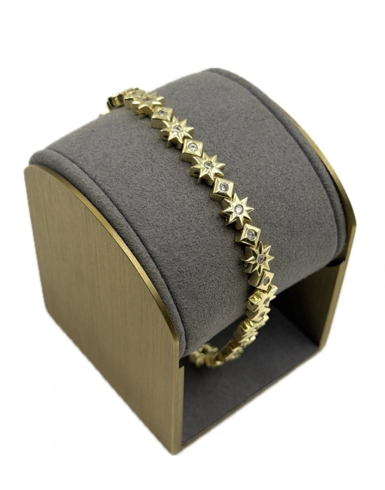 Bombeli Çoklu Yıldız Ve Kare Plaka Taş Detay Bileklik(20 cm)