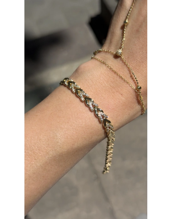 Buğday Model Taş Detay Gold Kadın Bileklik(18cm-uzatma dahil 20cm)