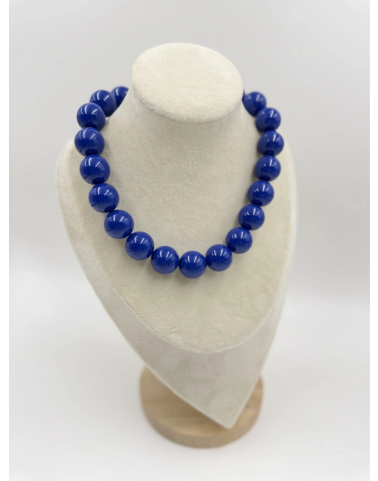 Büyük Boncuk Lacivert Renk Tasarım Kolye(40cm)