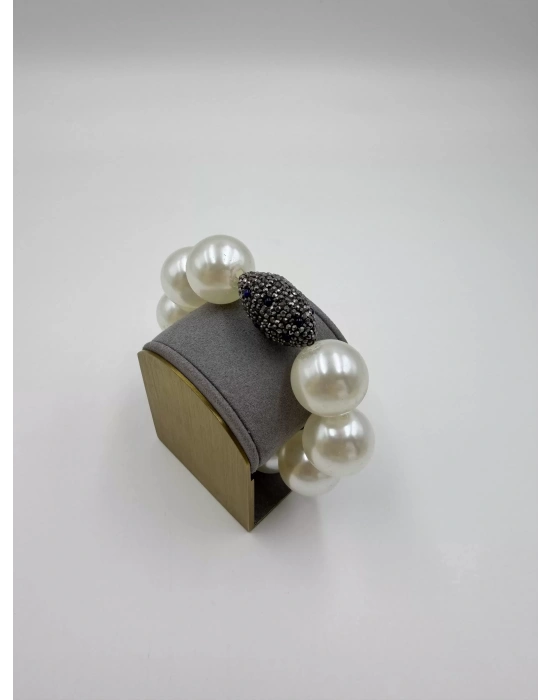 Büyük İnci İşleme Taş Detay Lastik Bileklik