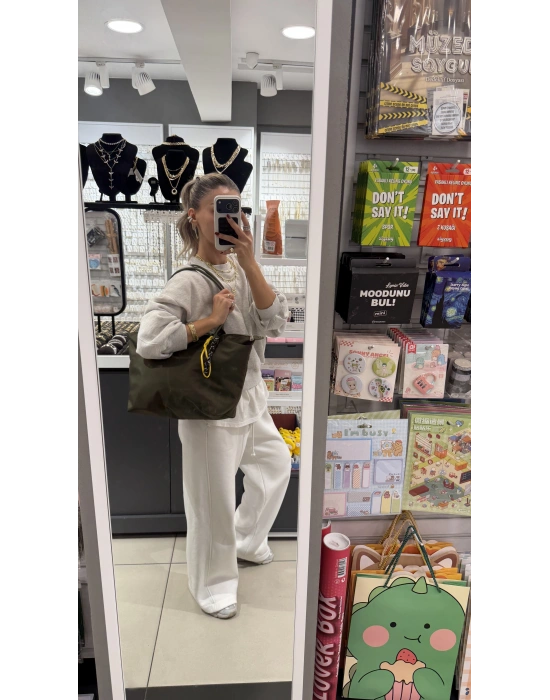 Çanta Charmlı Yeşil Büyük Çanta
