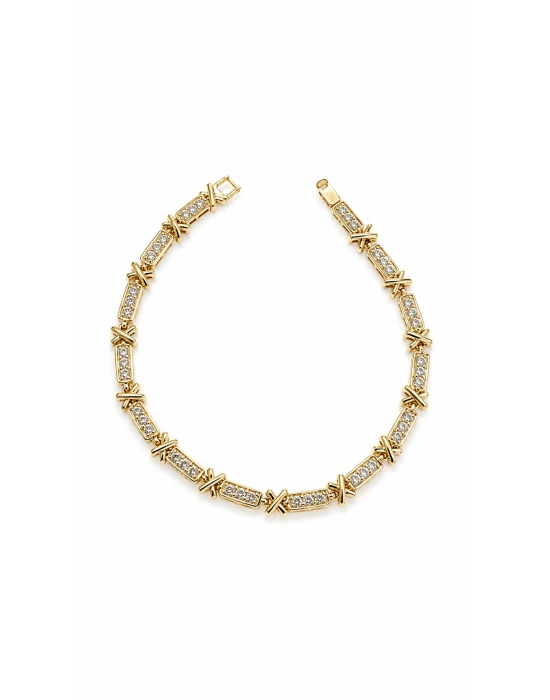 Çarpı Model Gold Kadın Bileklik(18cm-uzatma dahil 19cm)