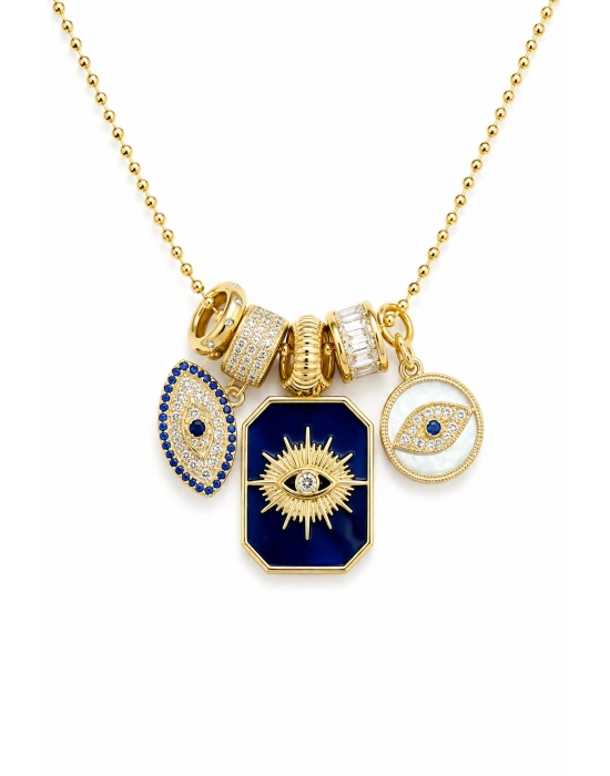 Charmlı Göz Figür Gold Tasarım Kolye