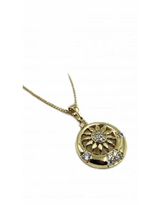 Çiçek Figürlü Taş Detay Zincir Kolye(29cm)