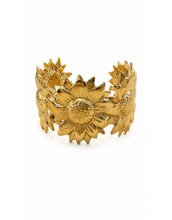 Çiçek Model Gold Kalın Kelepçe
