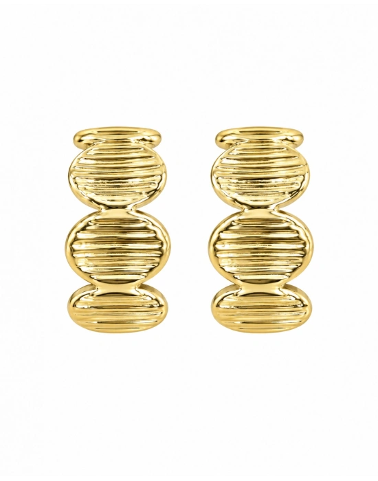 Çizik Plaka Detay Gold Halka Küpe
