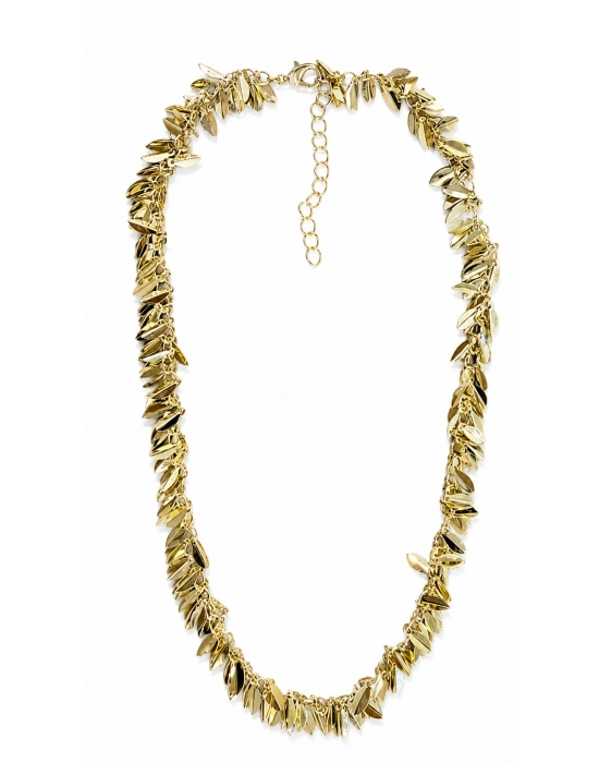 Çoklu Yaprak Plaka Detay Gold Kadın Kolye