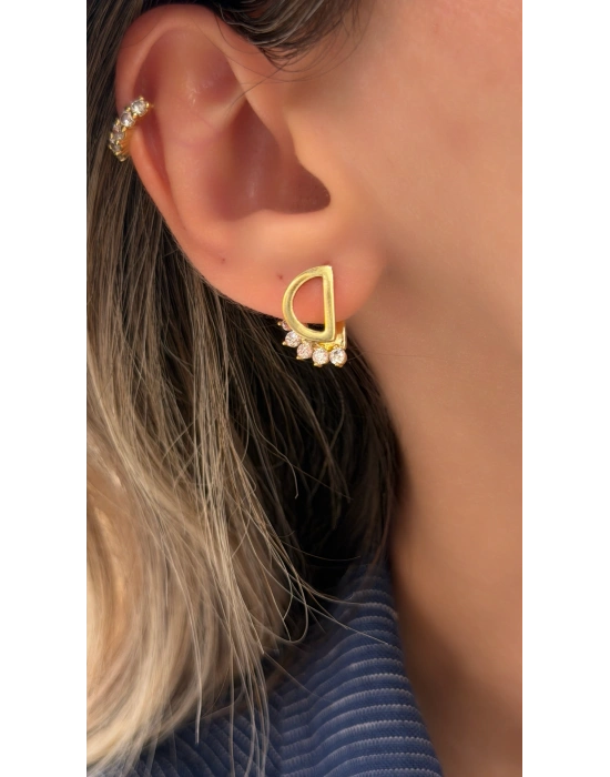 D Model Taşlı Gold Küpe