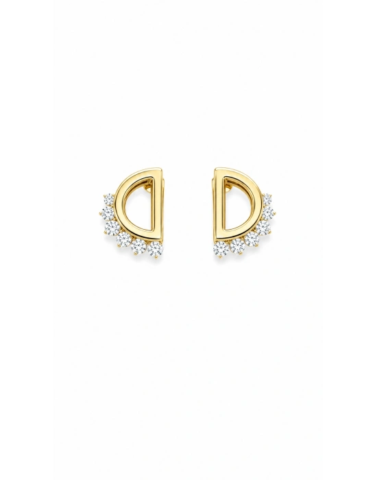 D Model Taşlı Gold Küpe
